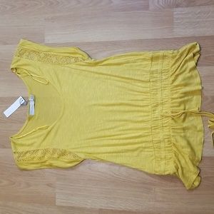 Costa Blanca mustard yellow scoop neck lace insert top XL NWT